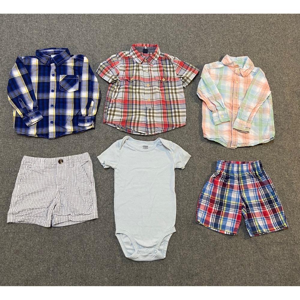 Mixed Brand Clothing Bundle Toddler Boys 2T 24M Multi Plaid Stripe 6pc Set